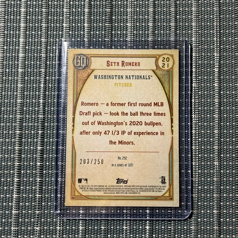 Num RC: 203/250 ⚾️ Seth Romero 2021 Topp’s (GQ) Gypsy Queen Rookie Card #292